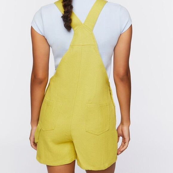 Forever 21 Women's Denim Overall Shorts 100% Cotton Beach Yelllow Medium NWT - Picture 2 of 7